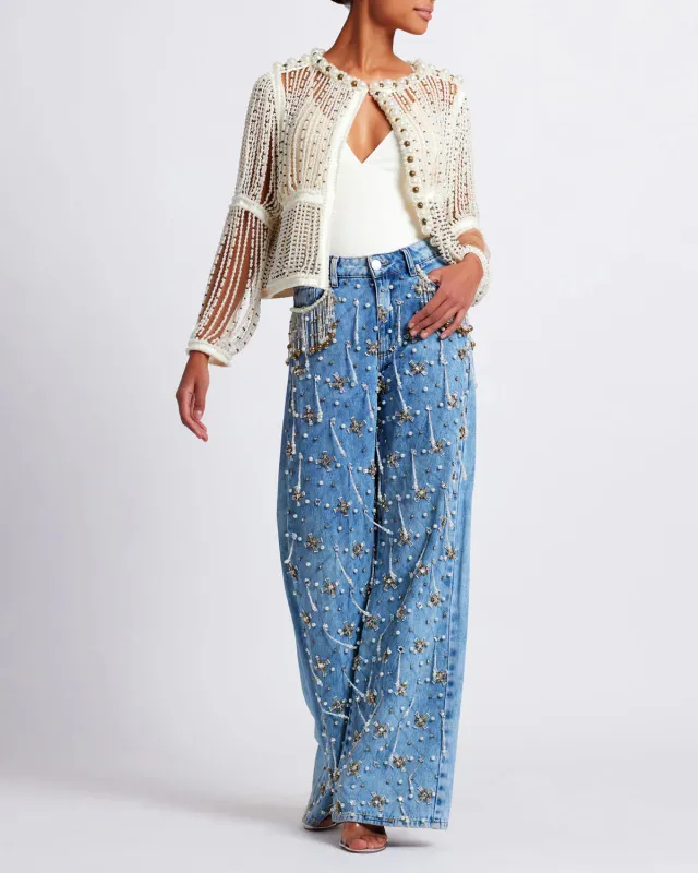 Patbo - Fully Beaded Jacket (Runway) - White Multi sold by Jessie Boutique