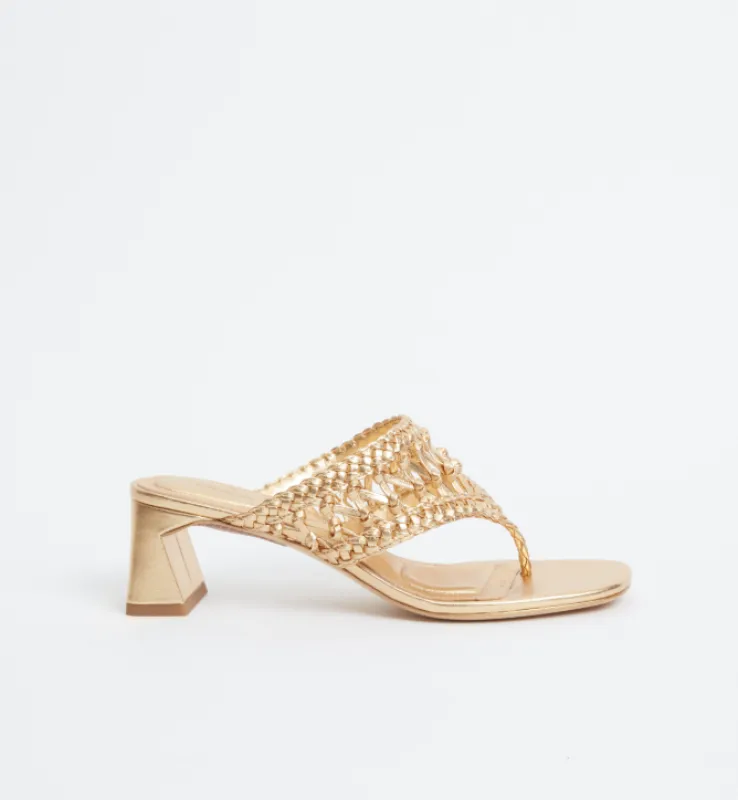 Simkhai - Alia Woven Block Heel Sandal - Gold sold by Jessie Boutique