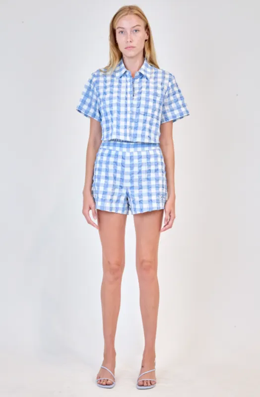 Simkhai - Dax Short - Blue Hydrangea Gingham sold by Jessie Boutique