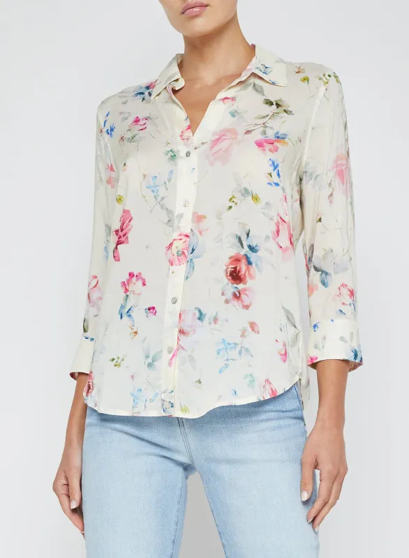 L’agence - Camille 3/4 Sleeve Shirt - Ivory Multi Watercolor sold by Jessie Boutique