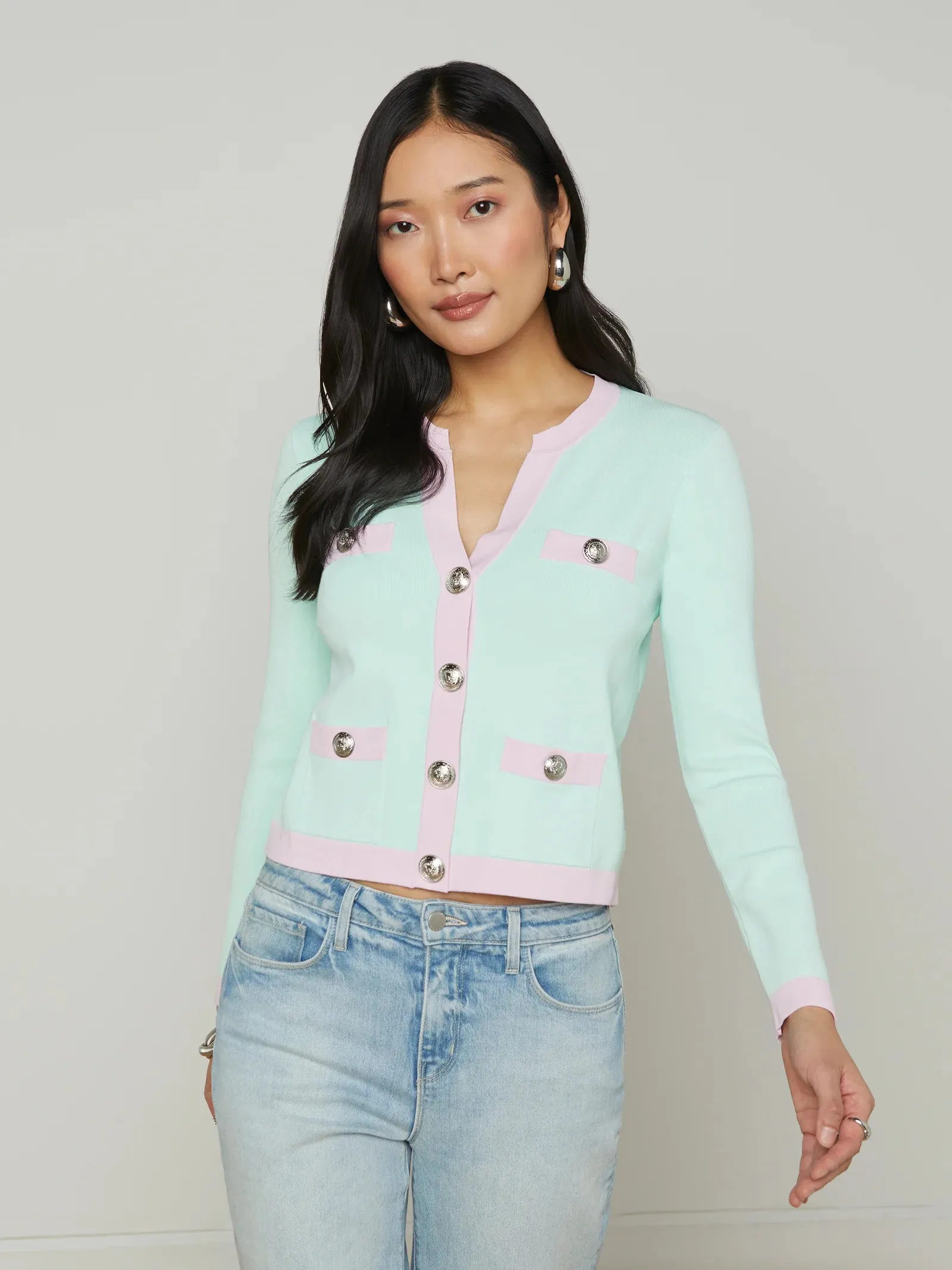 L'agence - Estefania Cardigan - Pale Jade/Pink sold by Jessie Boutique