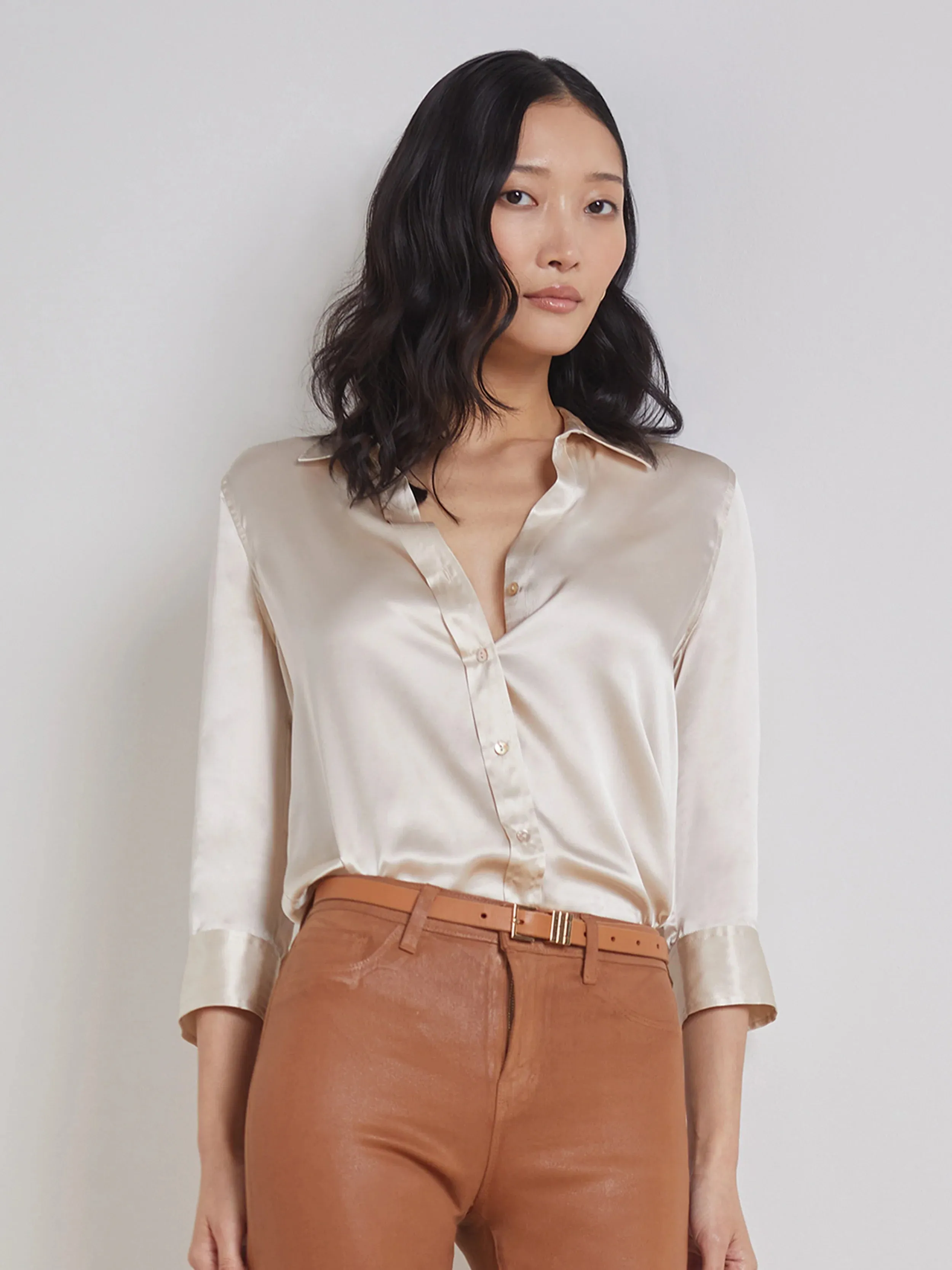 L'agence - Dani Silk Blouse - Champagne sold by Jessie Boutique