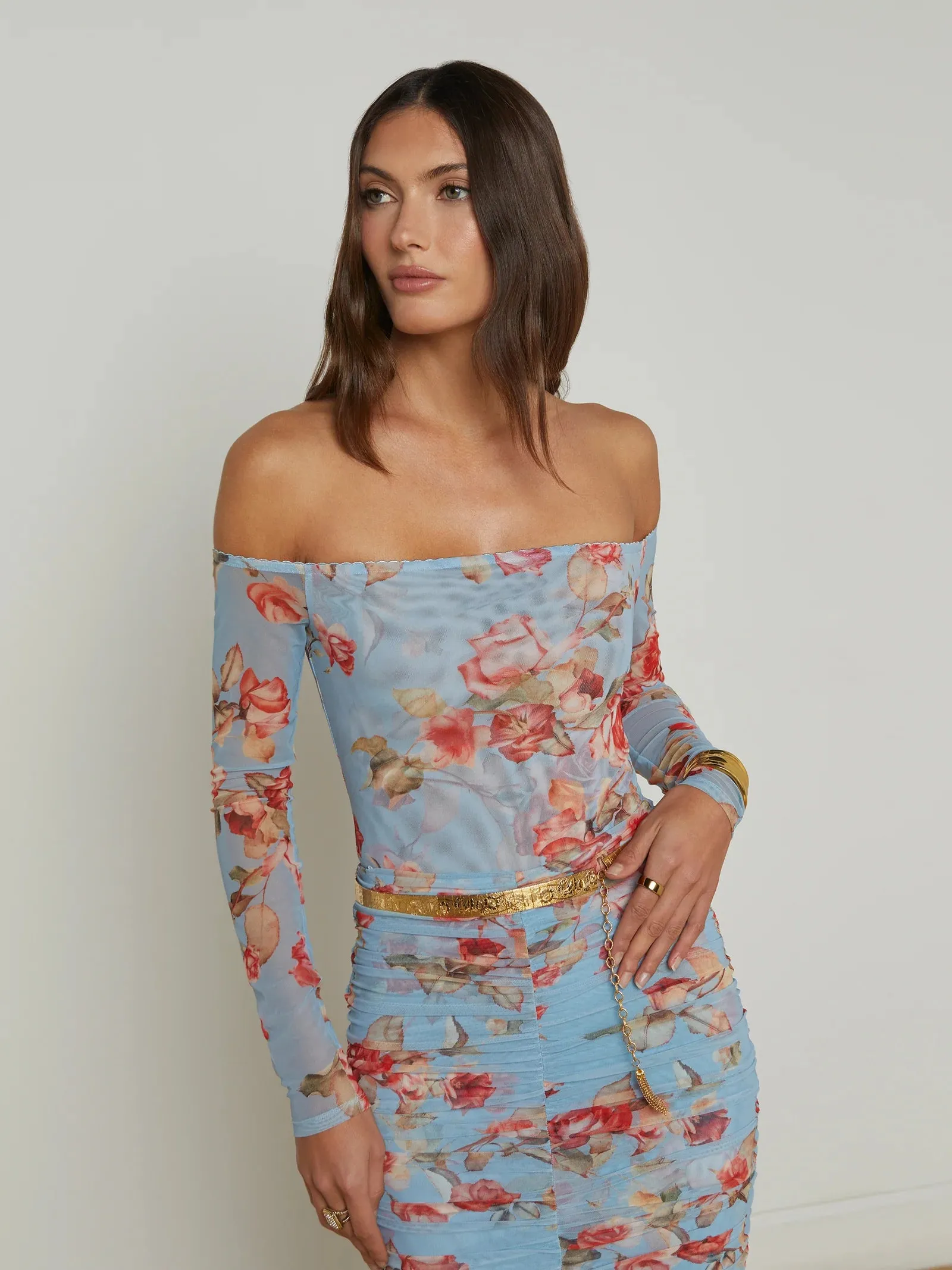 L'agence - Peonie Off Shoulder Bodysuit - Blue Tapestry Floral sold by Jessie Boutique