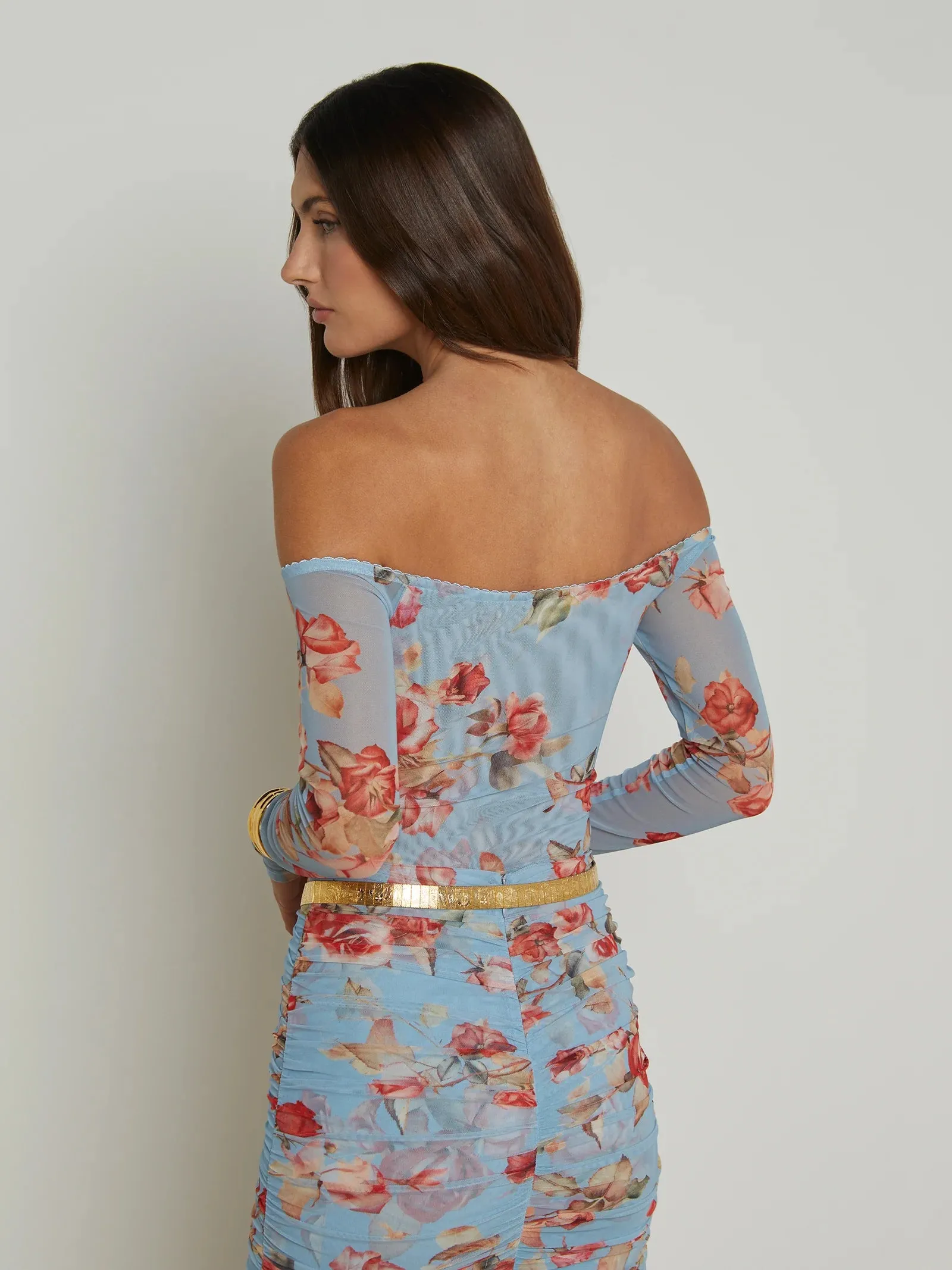 L'agence - Peonie Off Shoulder Bodysuit - Blue Tapestry Floral sold by Jessie Boutique product image thumbnail 2