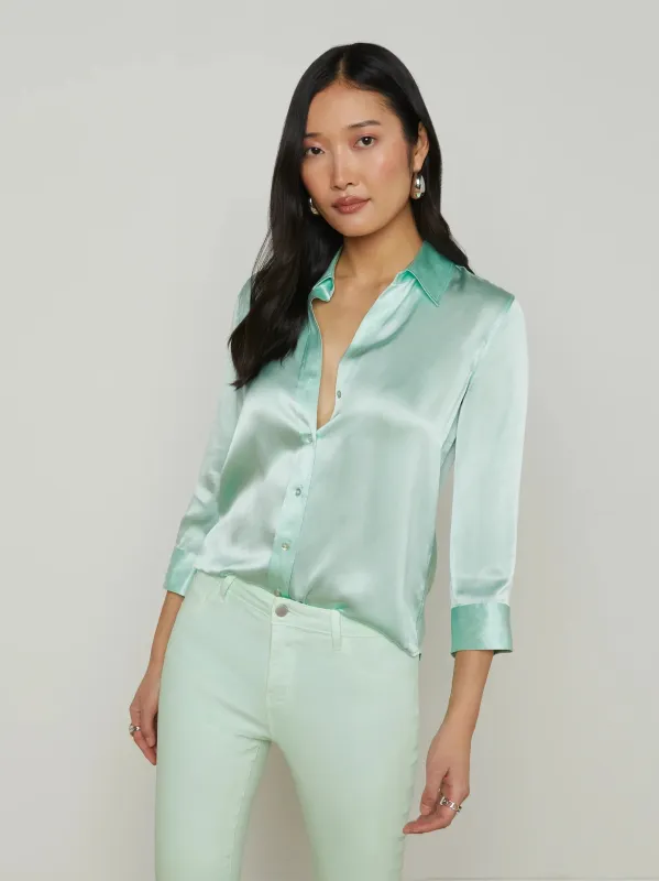 L'agence - Dani 3/4 Sleeve Blouse - Pale Jade sold by Jessie Boutique