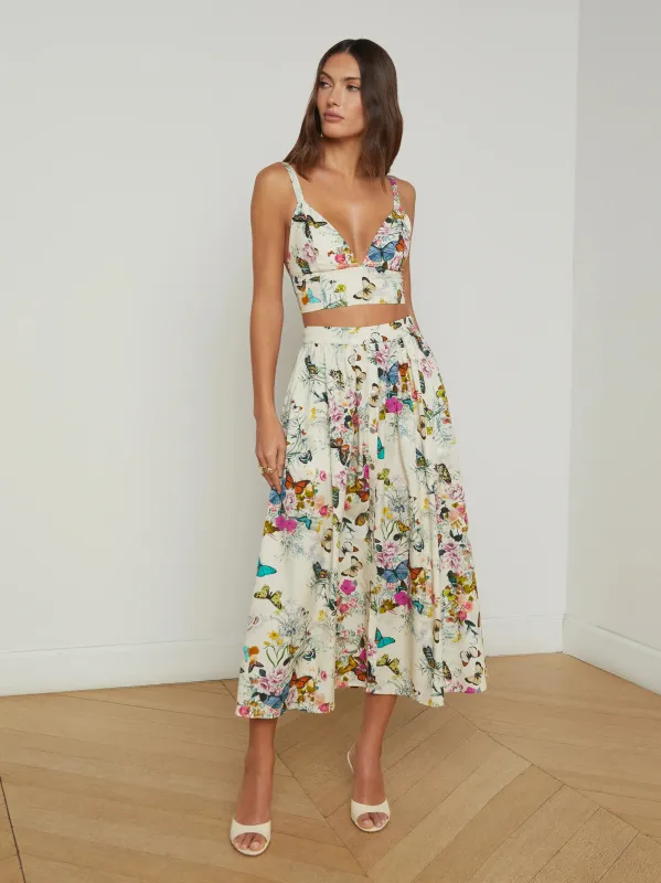 L'agence - Seina Midi Skirt - White Multi Chardonda Butterfly sold by Jessie Boutique