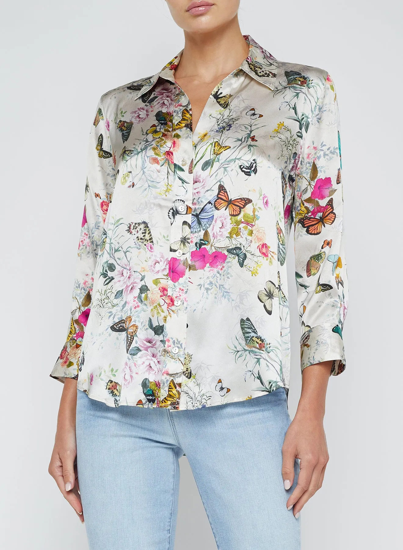 L'agence - Dani 3/4 Sleeve Blouse - White Multi Charonda Butterfly sold by Jessie Boutique product image thumbnail 3