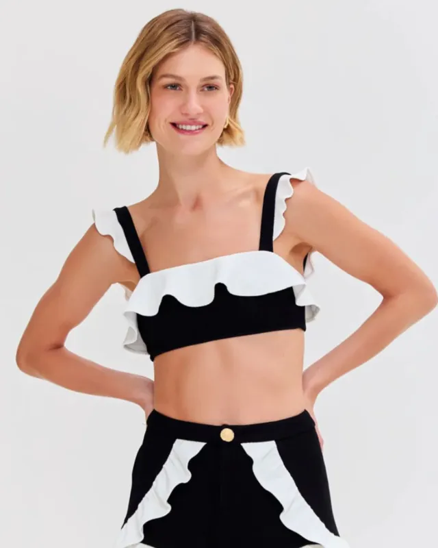 Patbo - Merian Knit Flutter Color Block Bikini Top - Black sold by Jessie Boutique