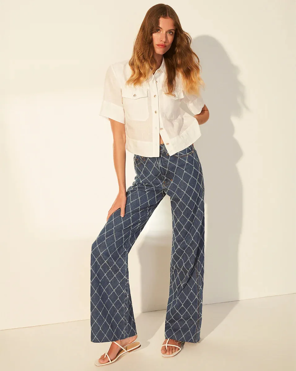 Veronica Beard - Taylor Diamond Printed Wide-Leg Jean - Blue Diamond sold by Jessie Boutique