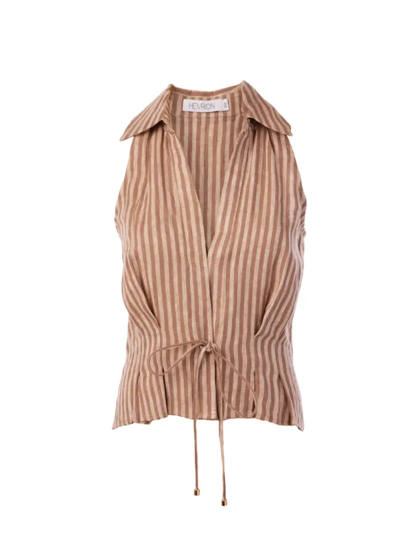 Hevron - Sloan Linen Vest - Chocolate Stripe sold by Jessie Boutique