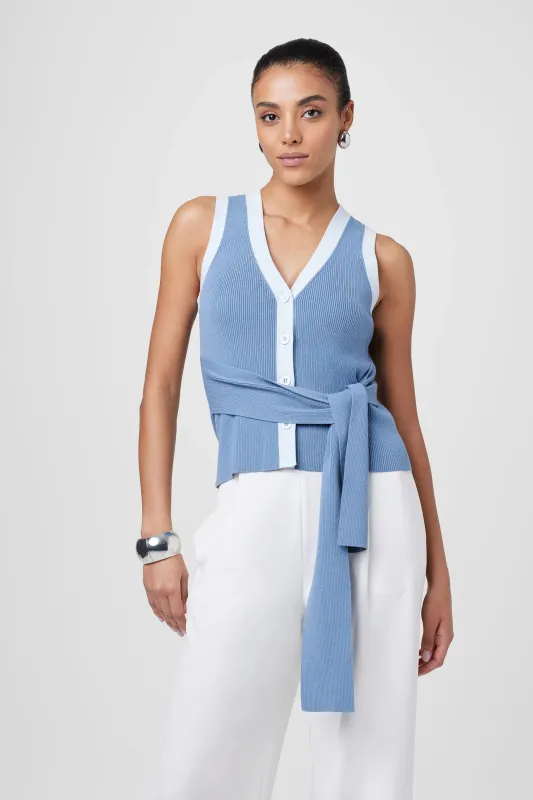 Toccin - Collins Sleeveless Tie-Front Top - Steel Blue/Ice Blue sold by Jessie Boutique