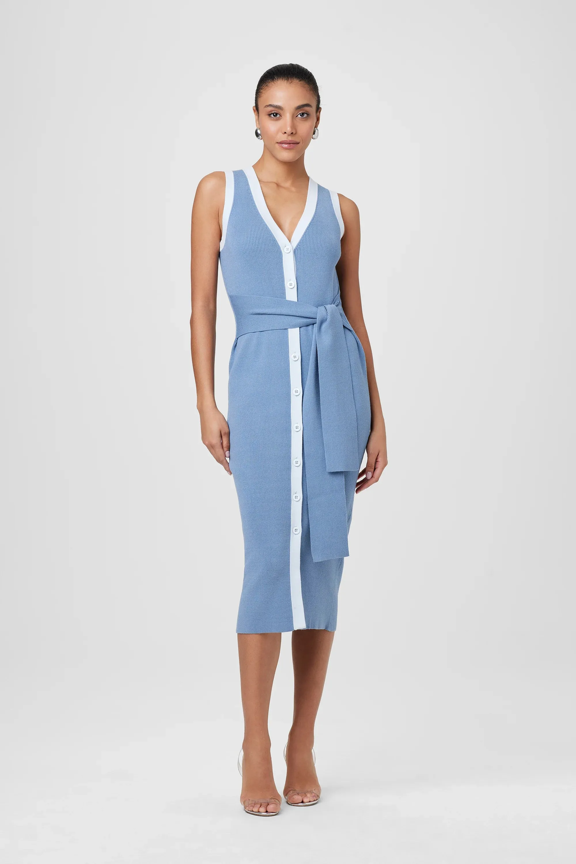 Toccin - Victoria Knit Tie Front Dress - Steel Blue/Ice Blue sold by Jessie Boutique