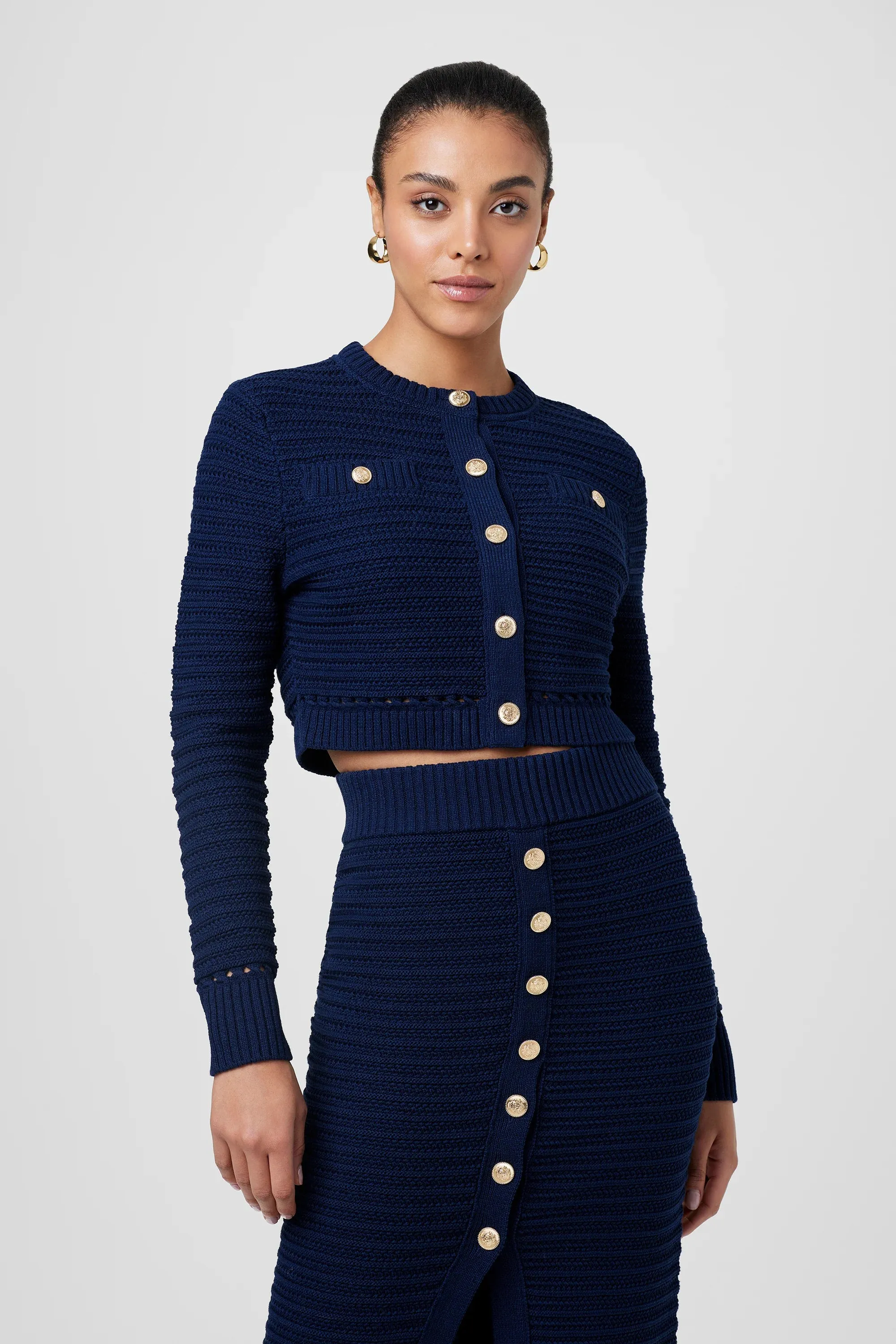 Toccin - Miller Pointelle Cardigan - Navy sold by Jessie Boutique