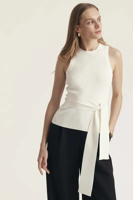Toccin - Molly Rib Tie Front Tank Top - Ivory sold by Jessie Boutique
