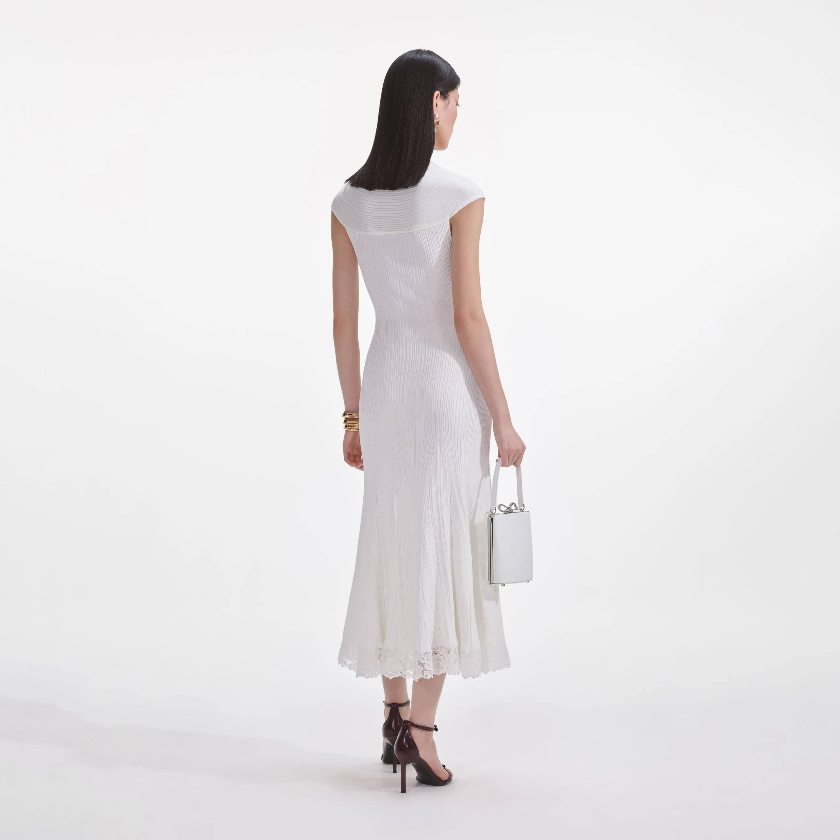 Self-portrait - Knit Lace Insert Midi Dress - White sold by Jessie Boutique product image thumbnail 2