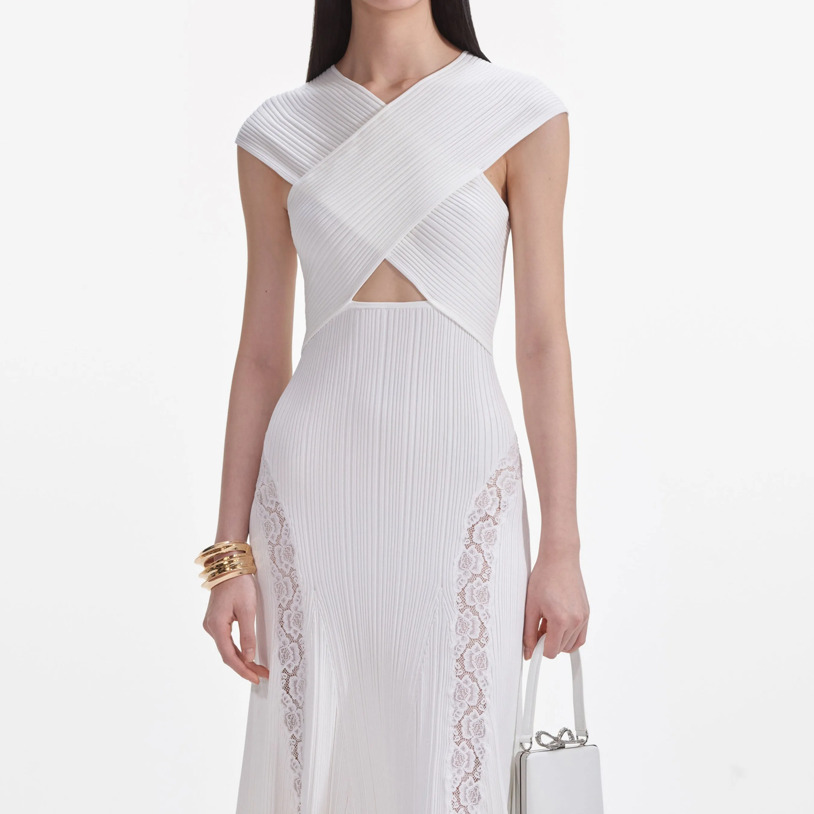 Self-portrait - Knit Lace Insert Midi Dress - White sold by Jessie Boutique product image thumbnail 3
