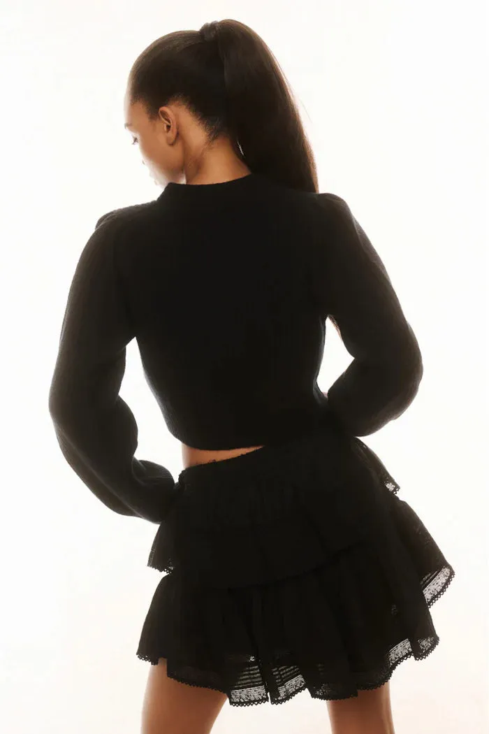 Loveshackfancy - Avignon V-Neck Crop Cardigan - Black sold by Jessie Boutique product image thumbnail 3