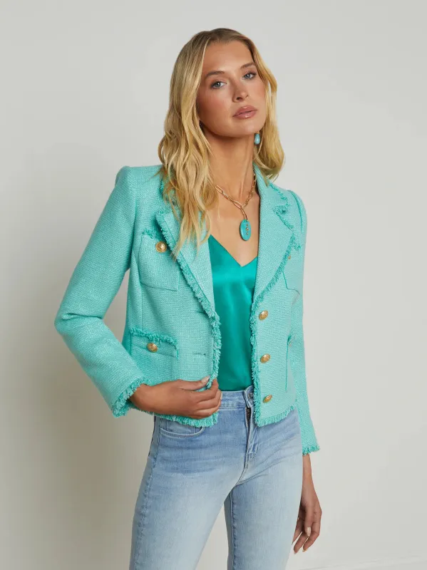 L'agence - Sylvia Tweed Jacket - Aqua/Nickel sold by Jessie Boutique