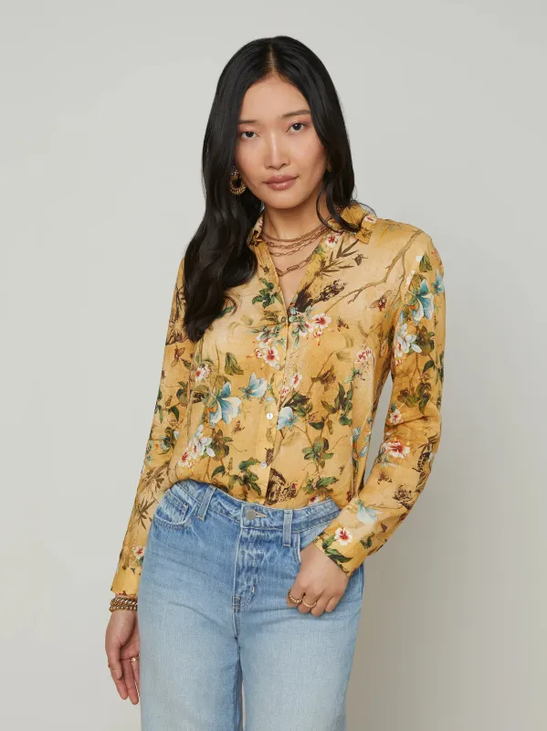 L'agence - Holly Blouse - Gold Multi Watercolor Tiger sold by Jessie Boutique