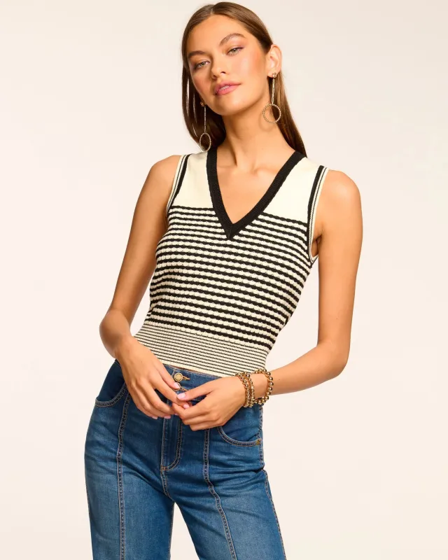 Ramy Brook - Elle V-Neck Knit Tank Top - Black Textured sold by Jessie Boutique
