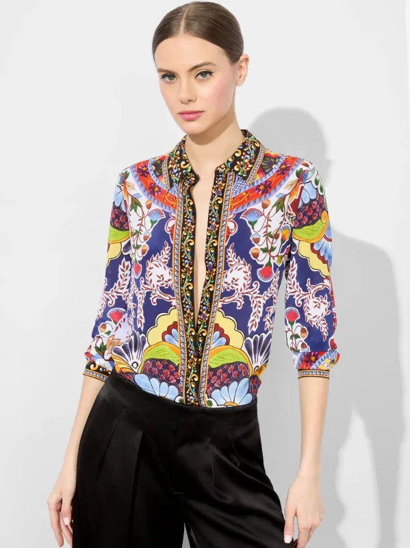 Alice + Olivia - Willa Placket Top - On The Road sold by Jessie Boutique