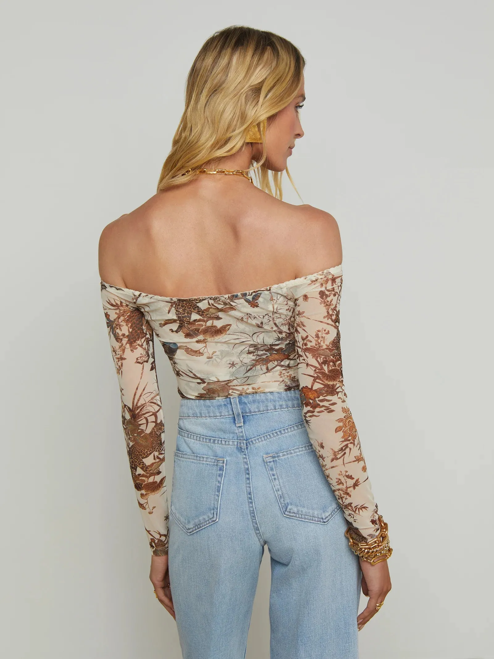 L’agence - Peonie Off-The-Shoulder Bodysuit - Ecru Multi Tapestry Jungle sold by Jessie Boutique product image thumbnail 3