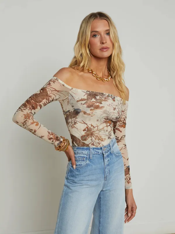 L’agence - Peonie Off-The-Shoulder Bodysuit - Ecru Multi Tapestry Jungle sold by Jessie Boutique