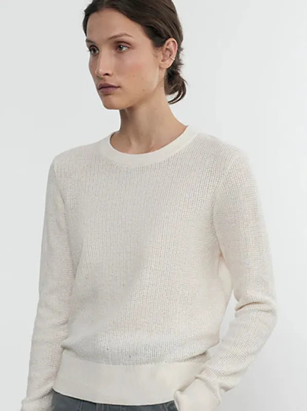 Enza Costa - Linen Open Knit Crewneck Sweater - Cream sold by Jessie Boutique