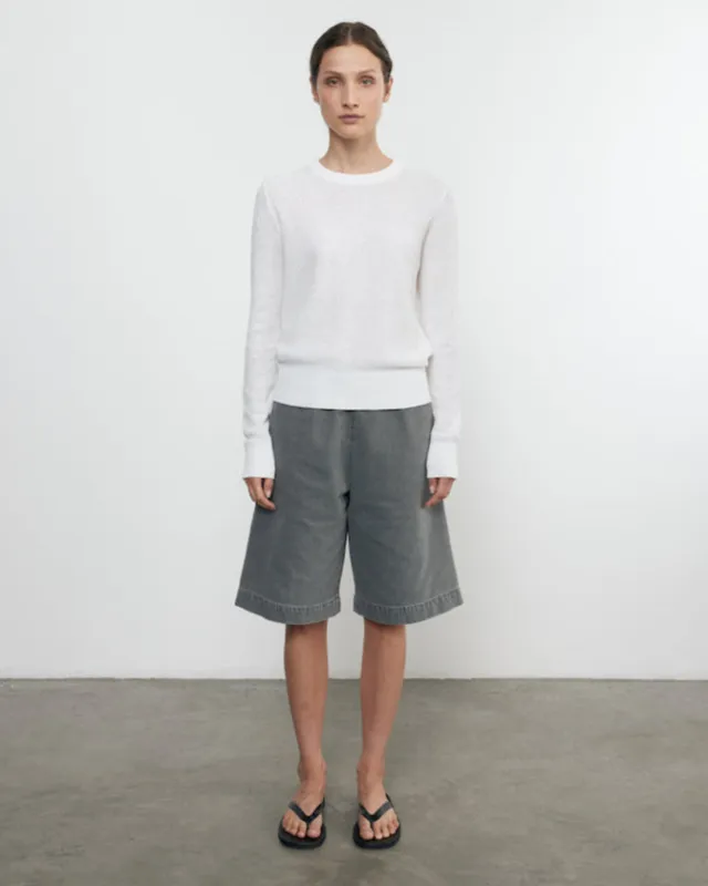 Enza Costa - Linen Open Knit Crewneck Sweater - White sold by Jessie Boutique