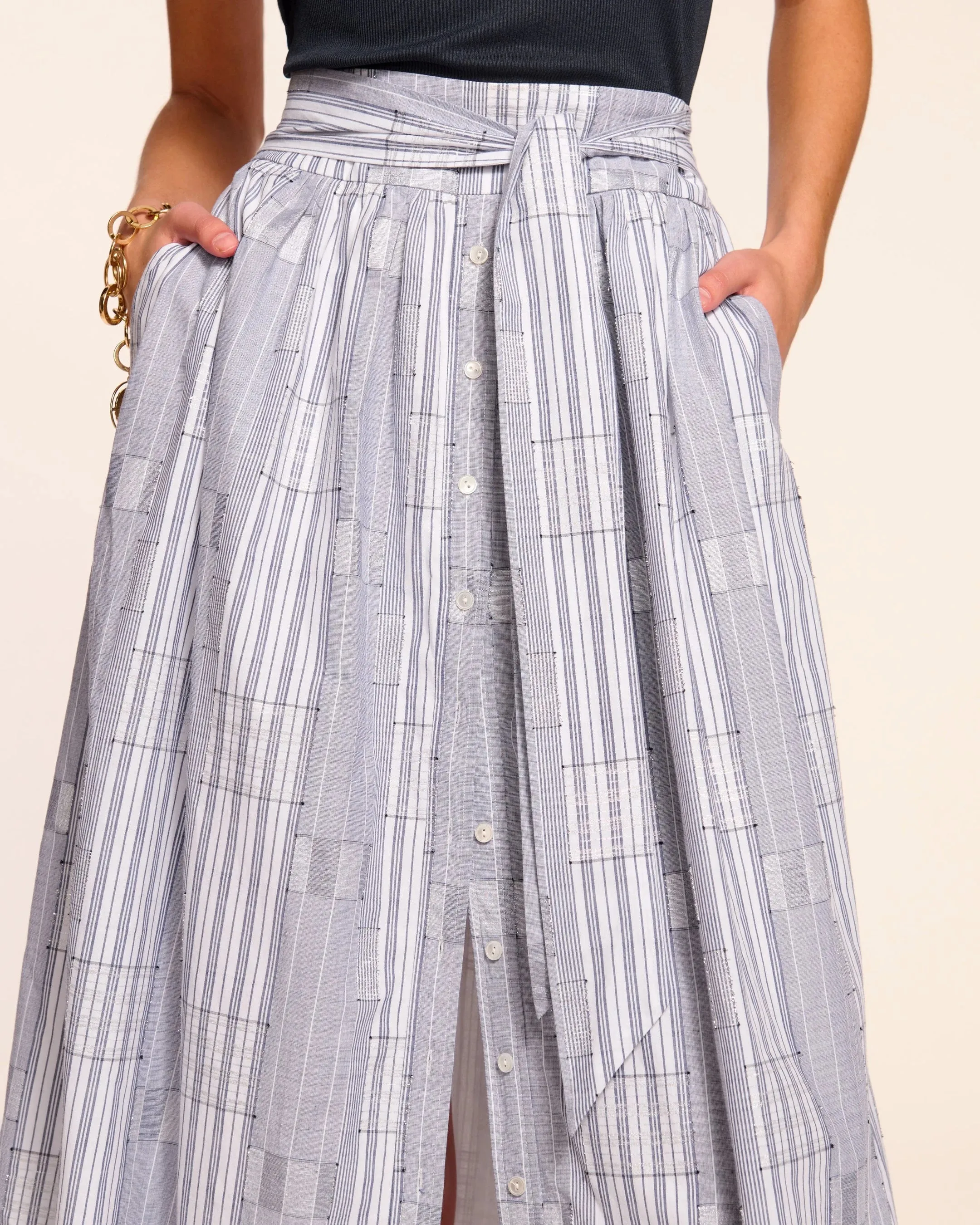 Ramy Brook - Aralyn Poplin Combo Sleeveless Midi Dress - Navy Patchwork sold by Jessie Boutique product image thumbnail 2