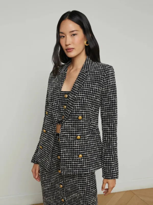 L'agence - Colin Tweed Blazer - Black/Ecru sold by Jessie Boutique
