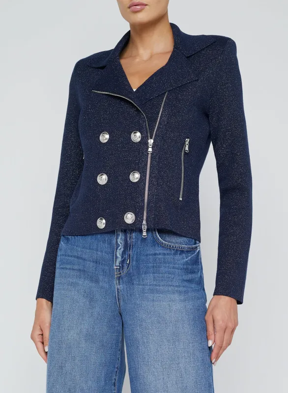 L'agence - Chia Metallic Knit Biker - Midnight/Nickel sold by Jessie Boutique