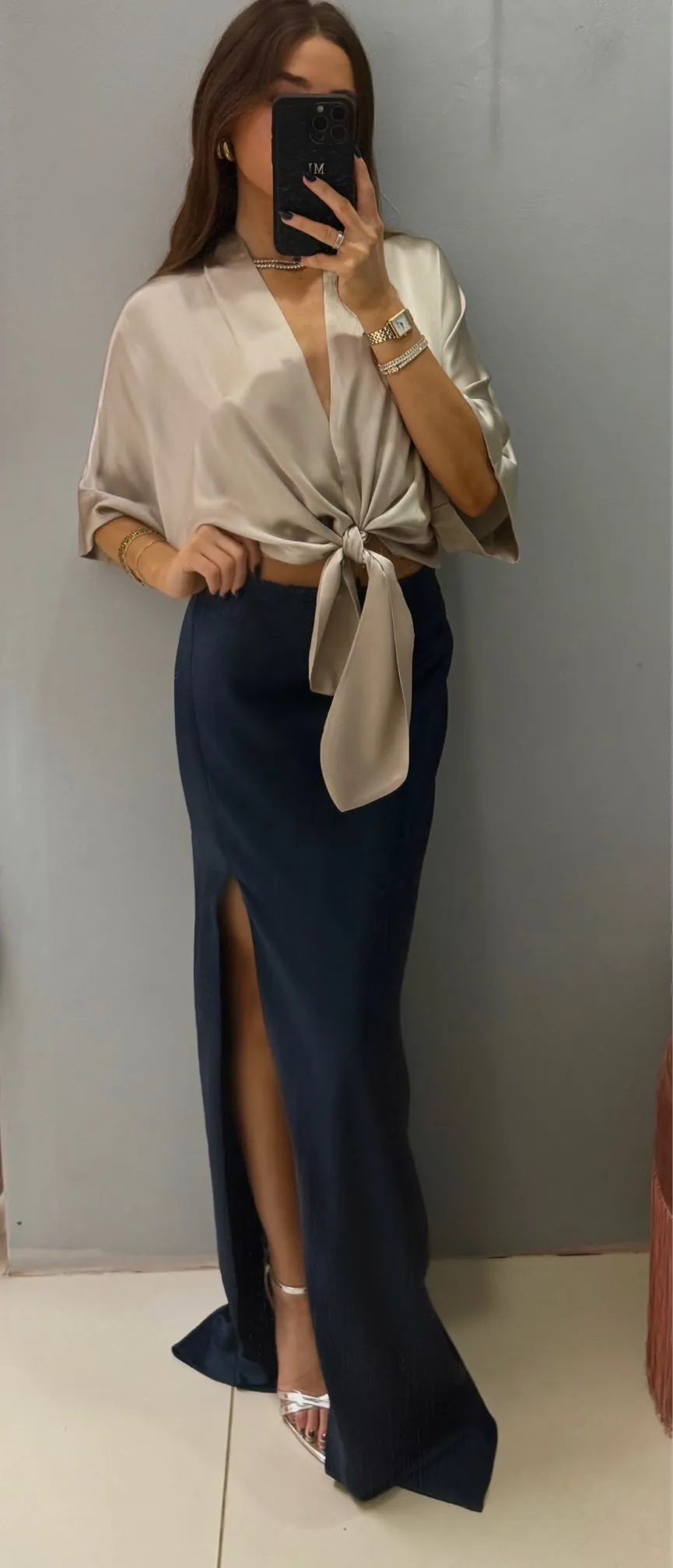 The Sei - Dolman Tie Front Blouse - Fog sold by Jessie Boutique