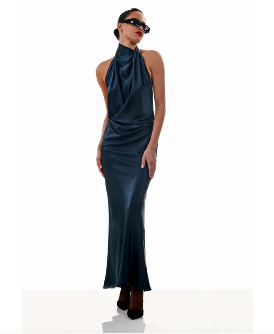 The Sei - Halter Drape Bias Gown - Night sold by Jessie Boutique