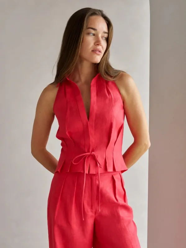 Hevron - Sloan Linen Vest - Bright Red sold by Jessie Boutique