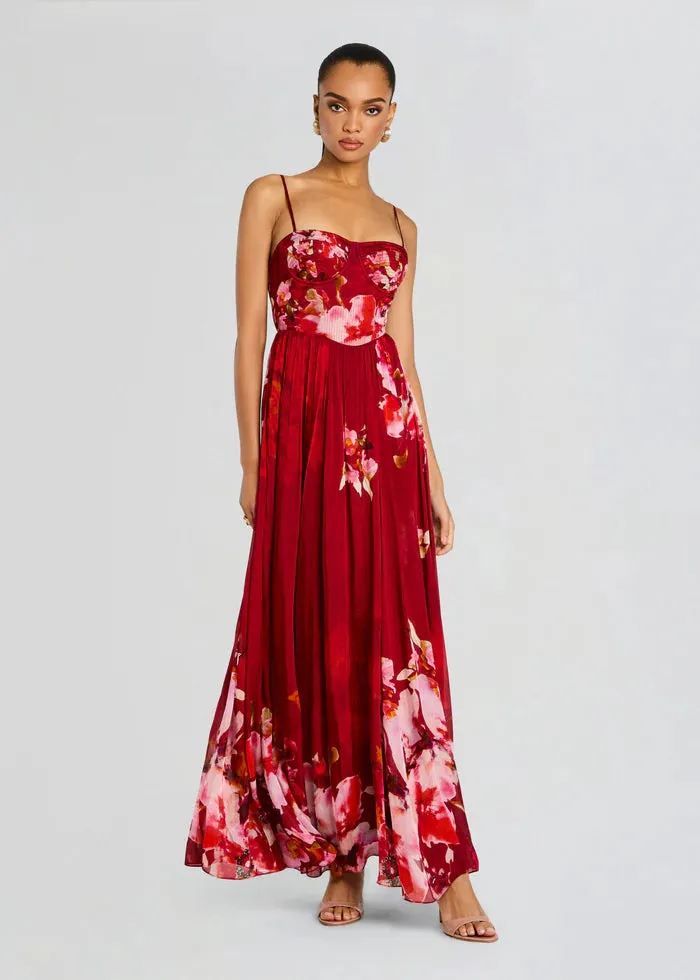 Hemant and Nandita - Tuhi Corseted Long Dress - Burgundy Mix sold by Jessie Boutique