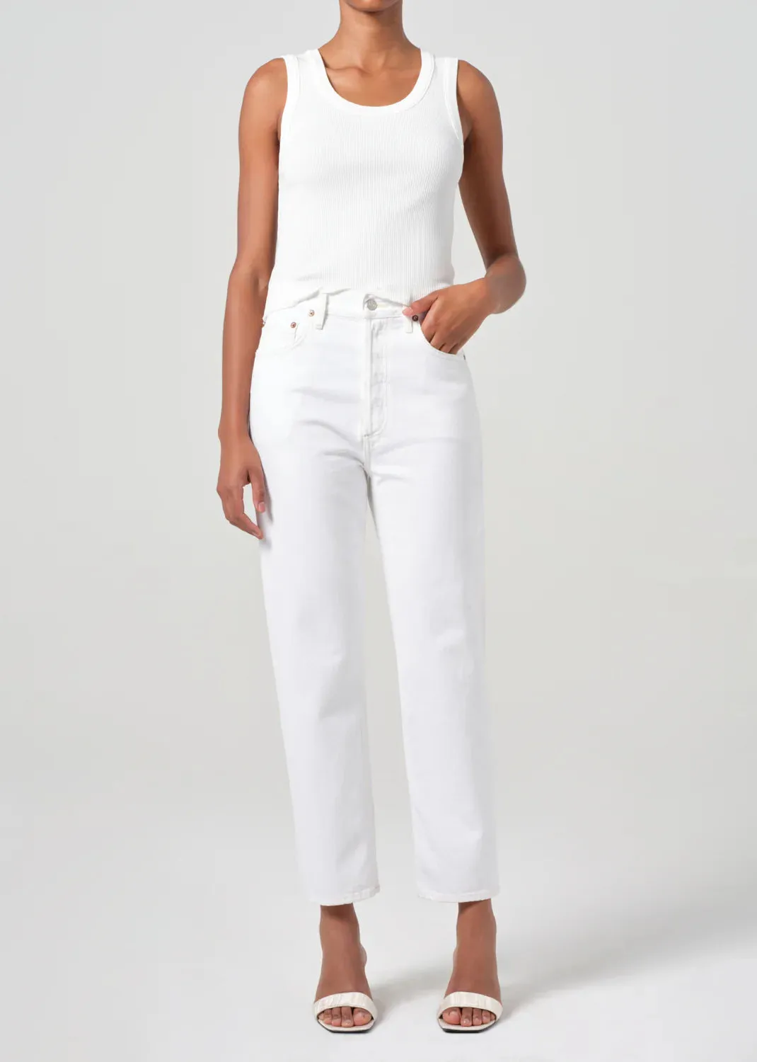 Agolde - 90s Pinch Waist Crop Jean - Marshmallow sold by Jessie Boutique