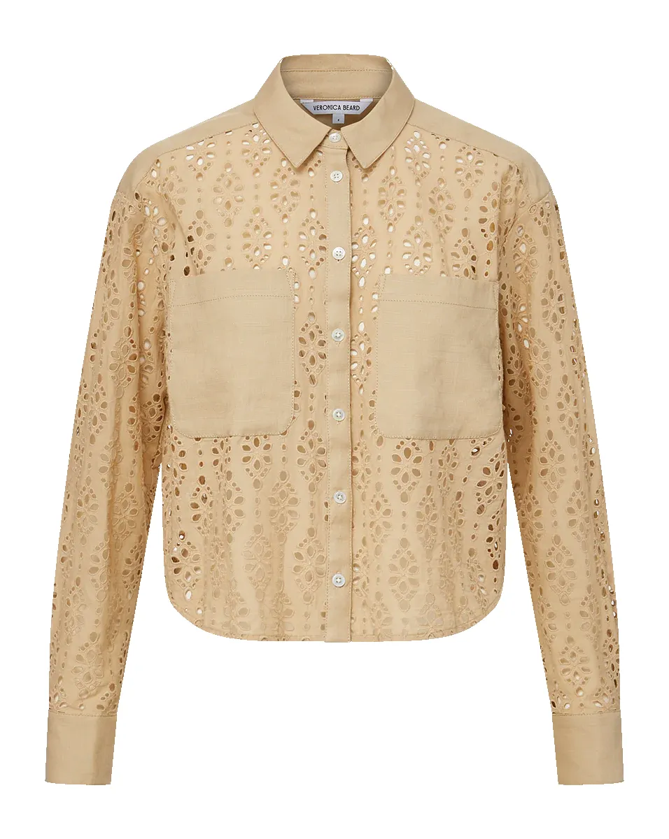 Veronica Beard - Aderes Cotton Eyelet Shirt - Stone Khaki sold by Jessie Boutique product image thumbnail 2