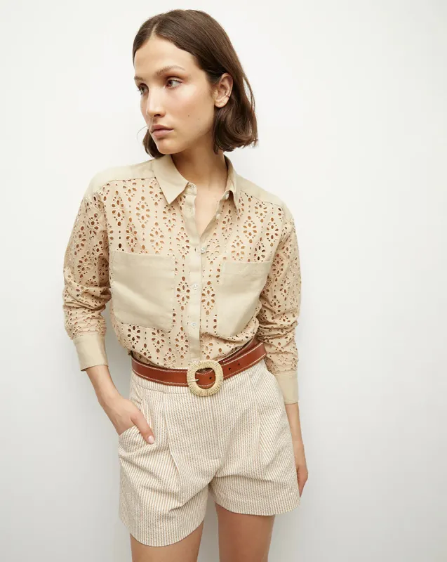 Veronica Beard - Aderes Cotton Eyelet Shirt - Stone Khaki sold by Jessie Boutique