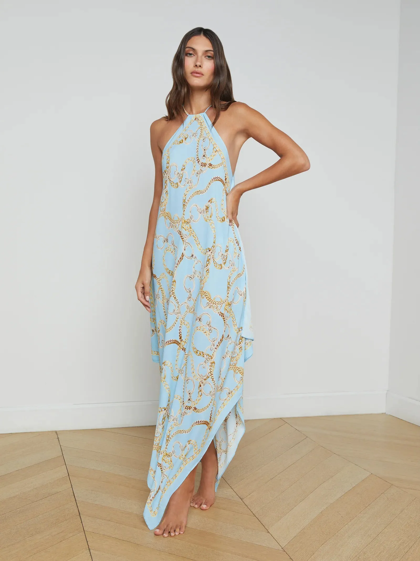 L'agence - Elise Halter Midi Dress - Sky Blue Multi Chain sold by Jessie Boutique product image thumbnail 3