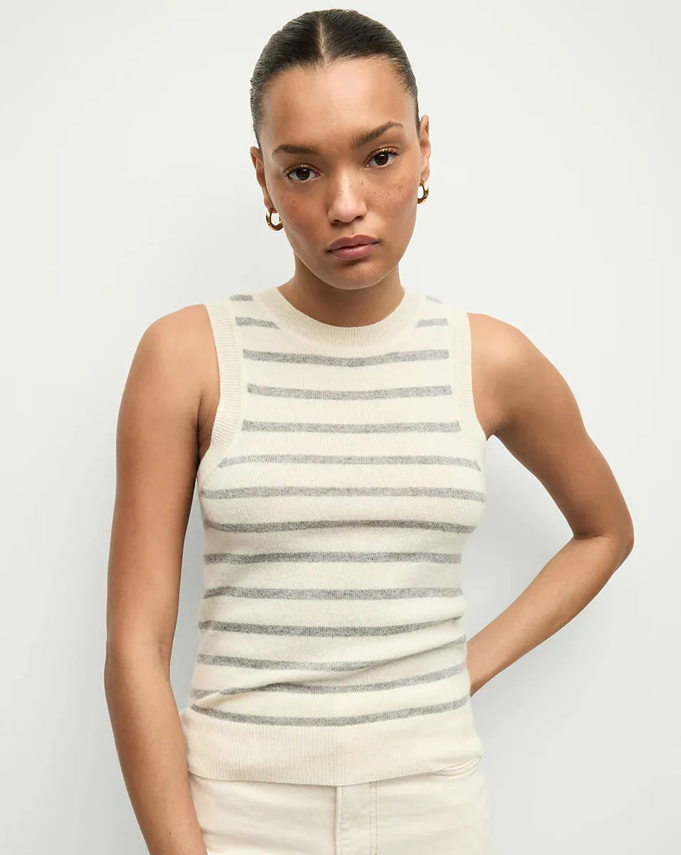 Veronica Beard - Jerrel Striped Cashmere Tank - Ivory/Heather Grey sold by Jessie Boutique