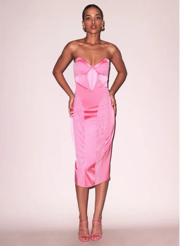 Fleur Du Mal - Satin and Mesh Bustier Midi Dress - Pink Obsession sold by Jessie Boutique