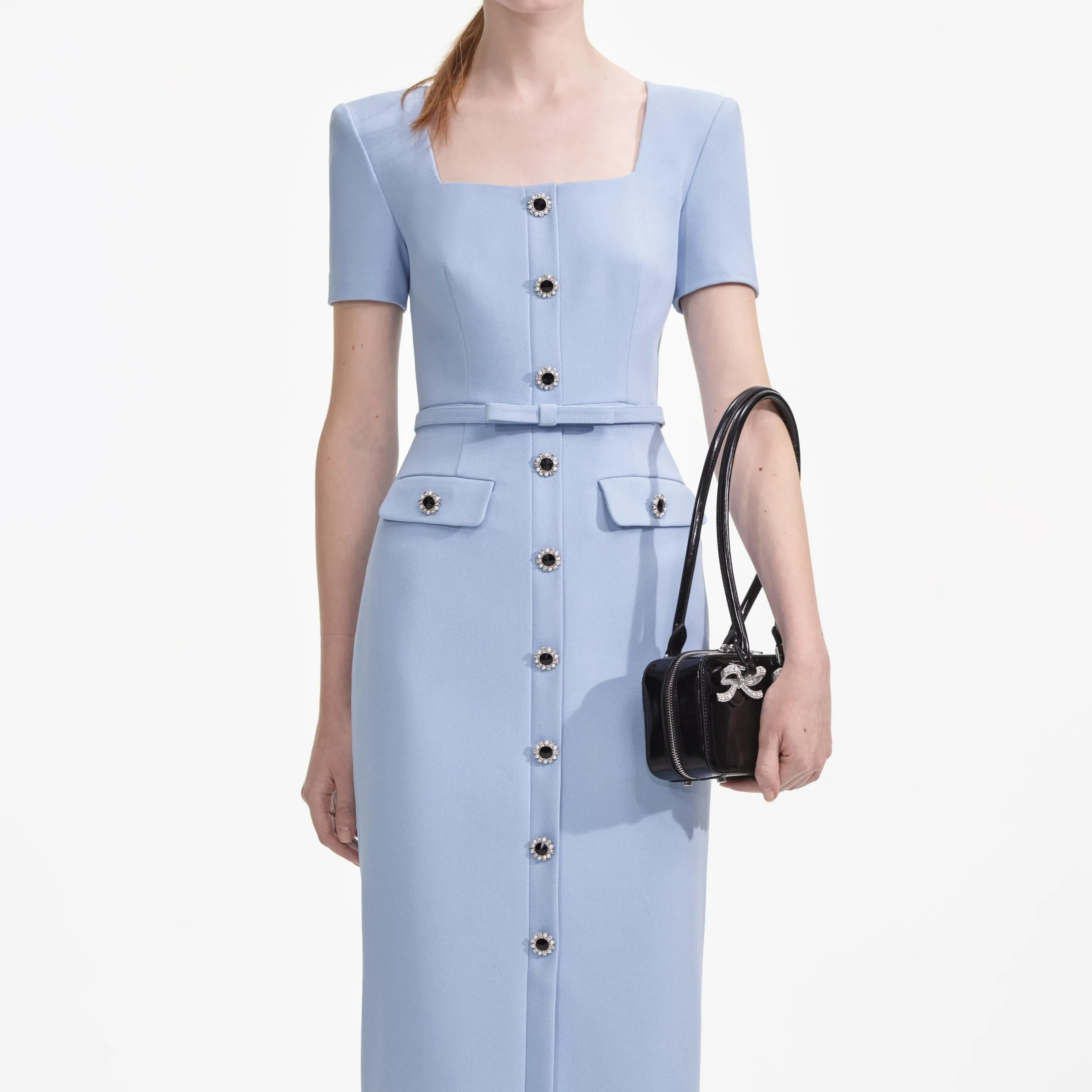 Self-portrait - Crepe Button Midi Dress - Blue sold by Jessie Boutique product image thumbnail 4