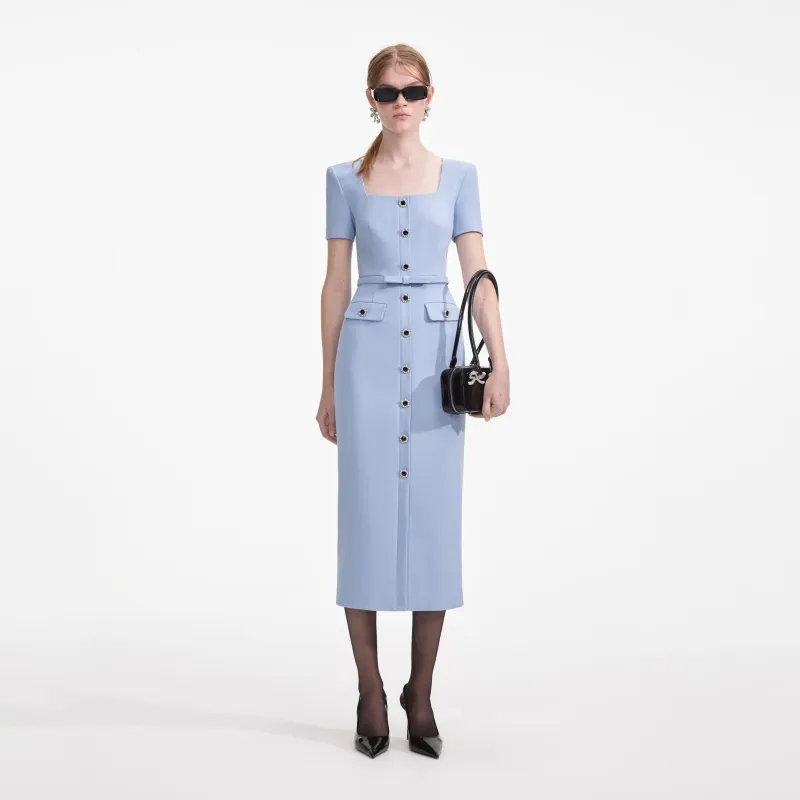 Self-portrait - Crepe Button Midi Dress - Blue made by Self-Portrait