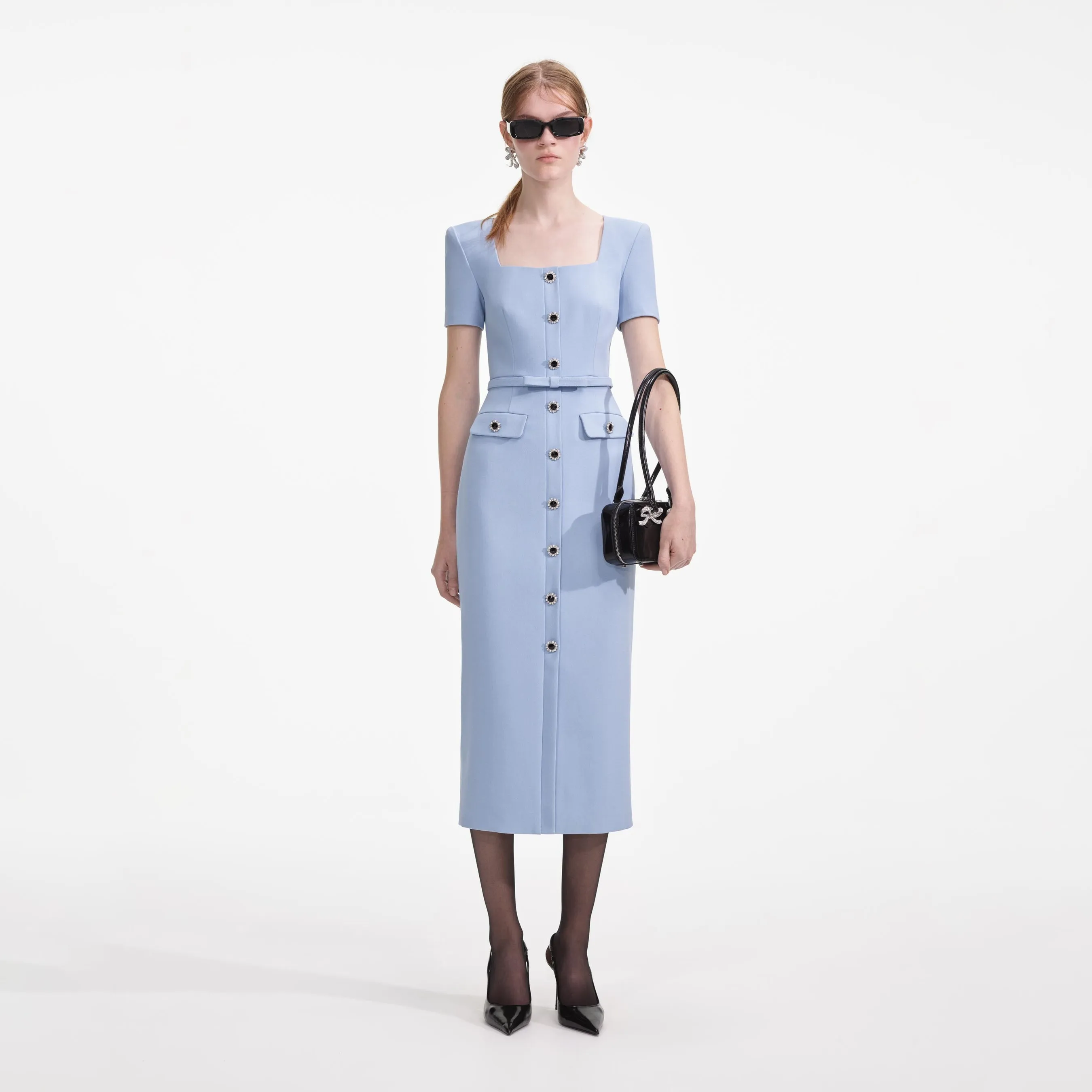 Self-portrait - Crepe Button Midi Dress - Blue sold by Jessie Boutique
