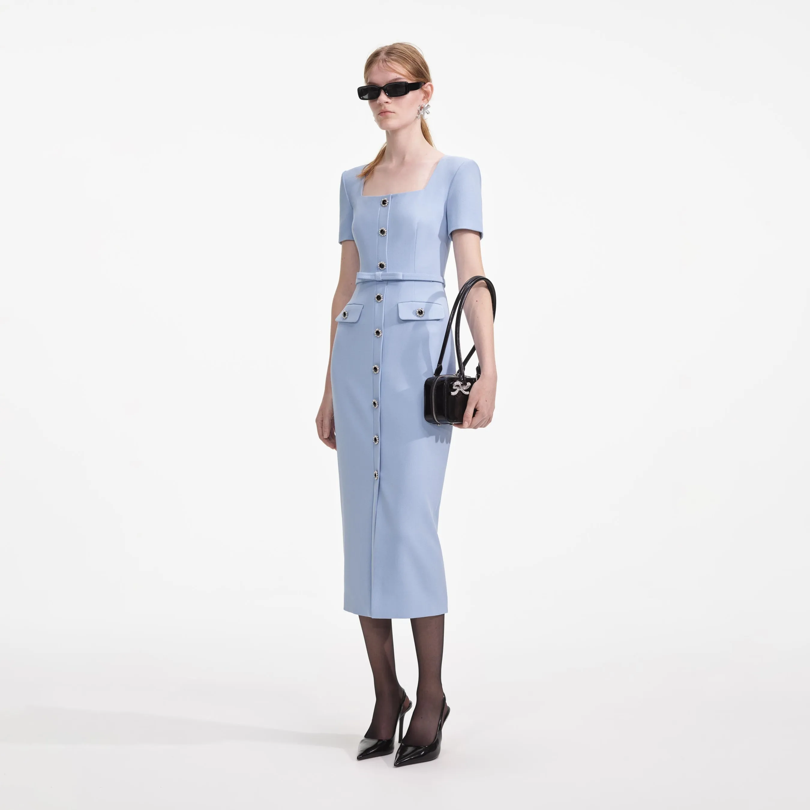 Self-portrait - Crepe Button Midi Dress - Blue sold by Jessie Boutique product image thumbnail 2