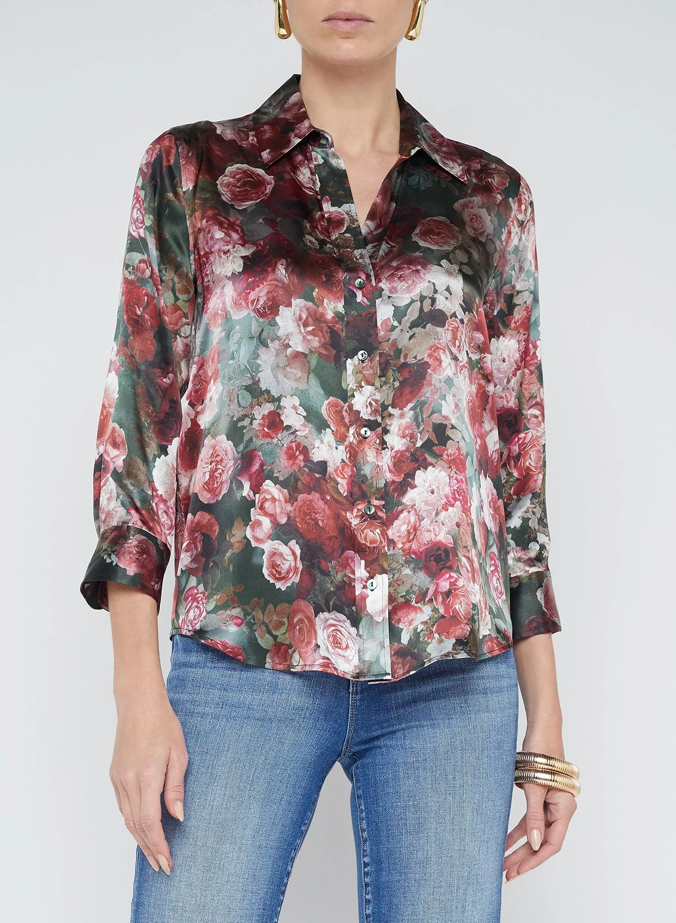L’agence - Dani Silk Blouse - Sage Multi Soft Cloud Floral sold by Jessie Boutique