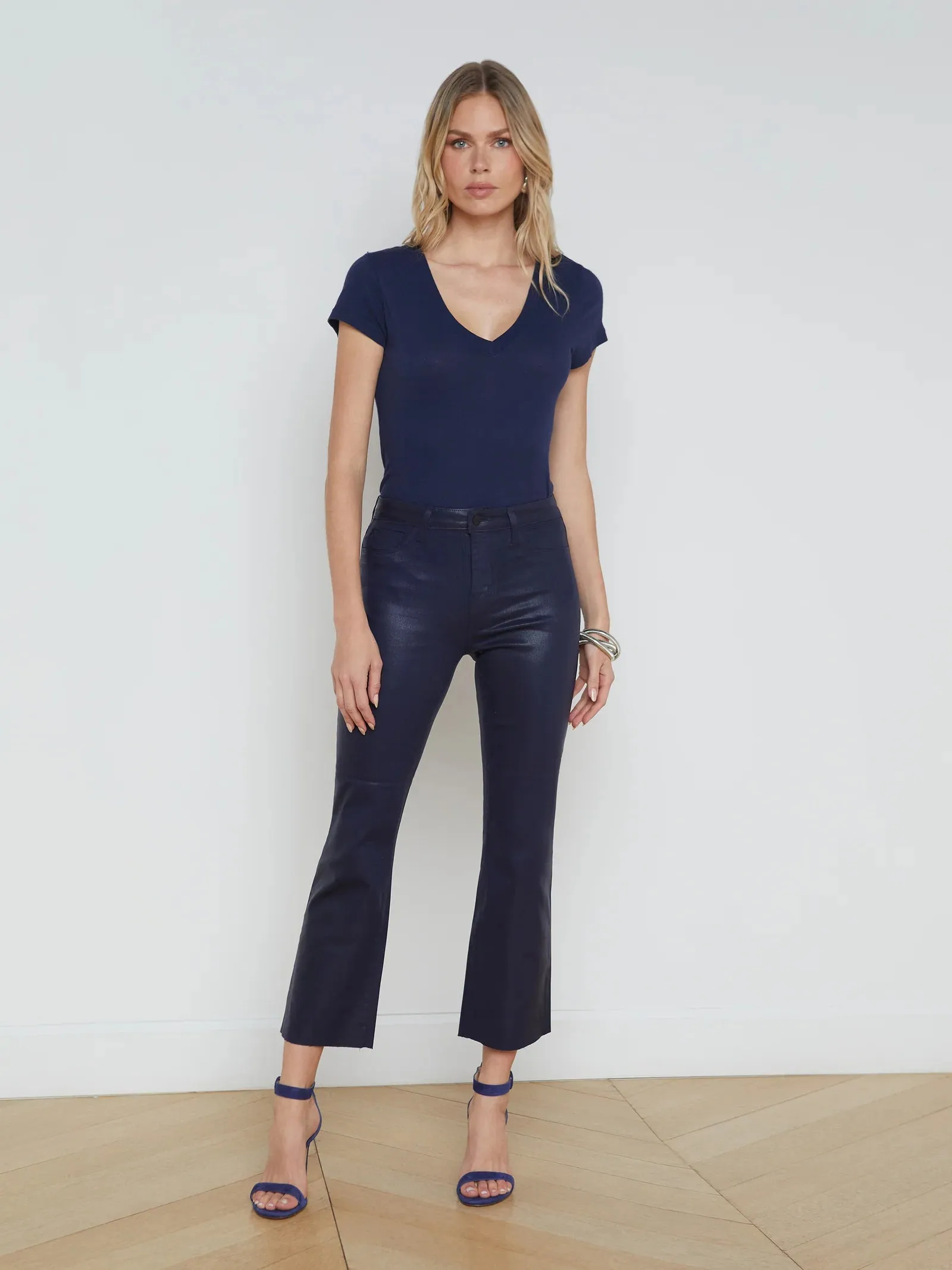 L'agence - Kendra Coated Cropped Flare Jean - Midnight Coated sold by Jessie Boutique