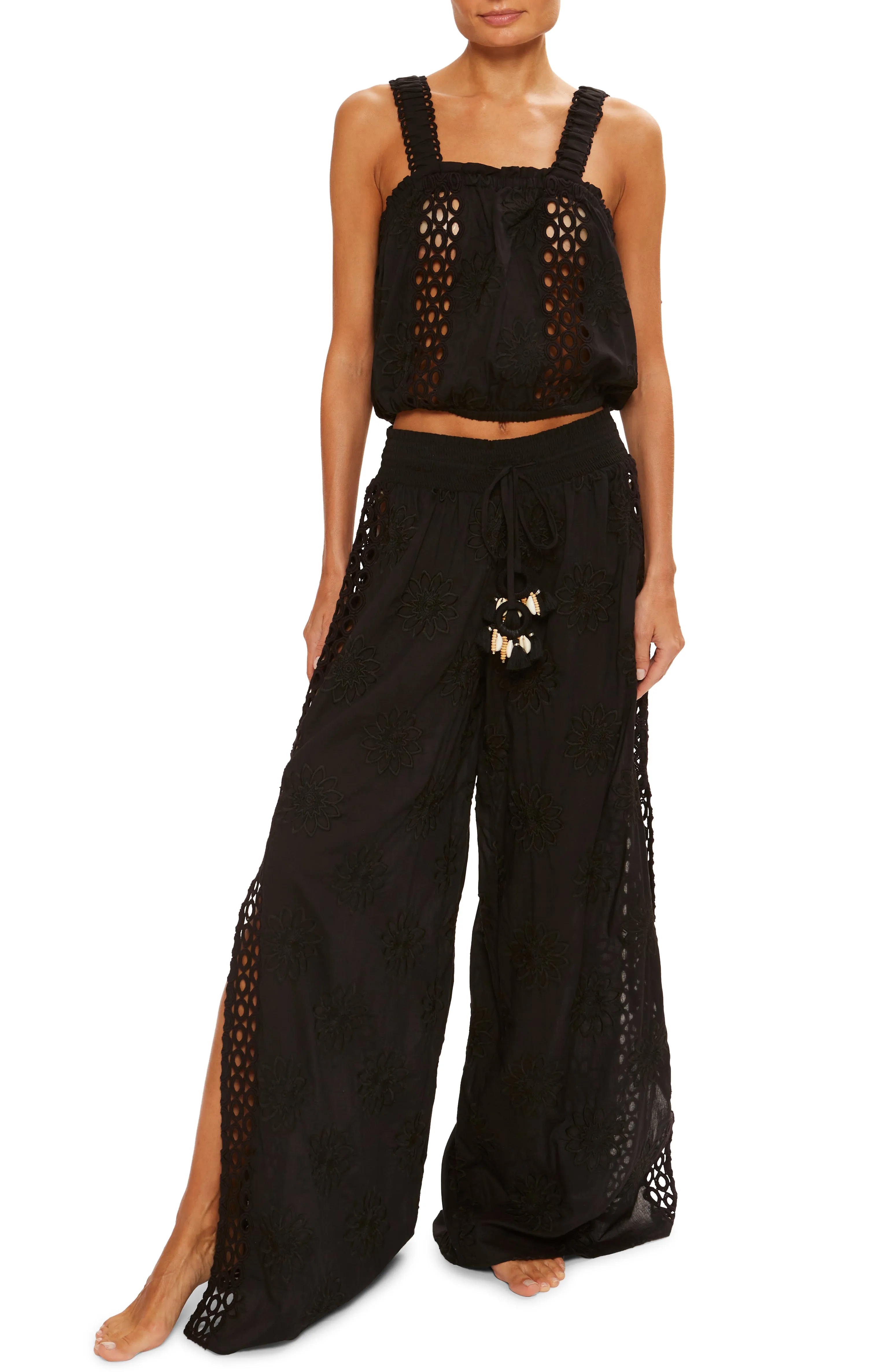 Ramy Brook - Milan Wide Leg Coverup Pant - Black Floral sold by Jessie Boutique