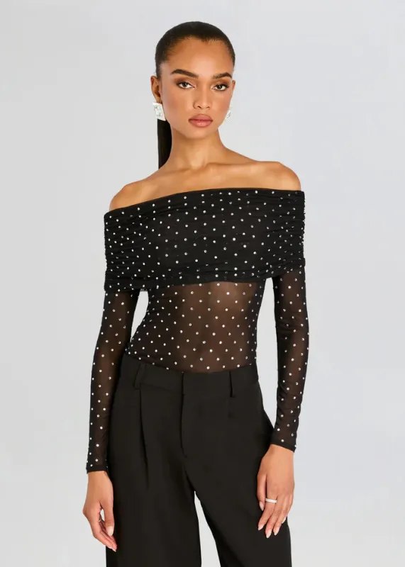 Retrofete - Oriana Embellished Mesh Top - Black/Silver sold by Jessie Boutique